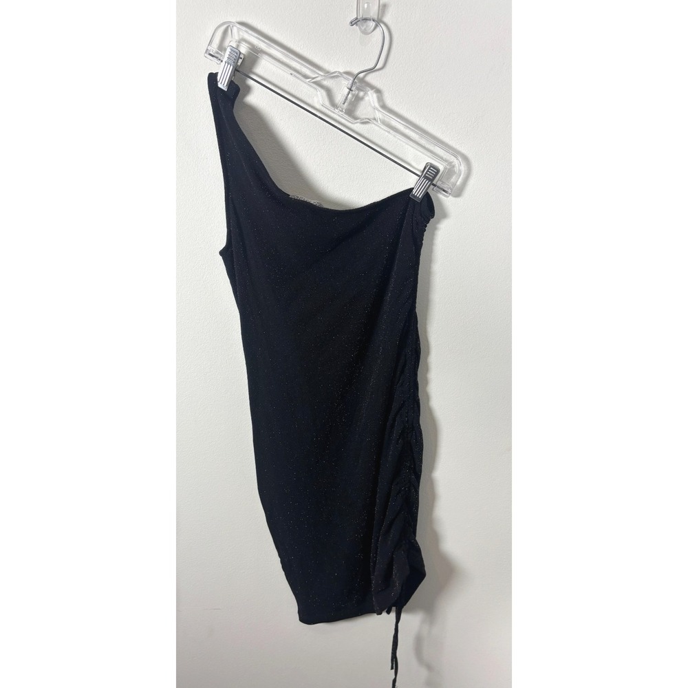 Vintage Kiss Club Black Mini Dress Women's Medium Sparkle One Shoulder Strap